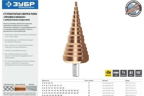 Купить Сверло ступенчатое 29672-6-20-8 Зубр 6-20мм  8 ступеней фото №6